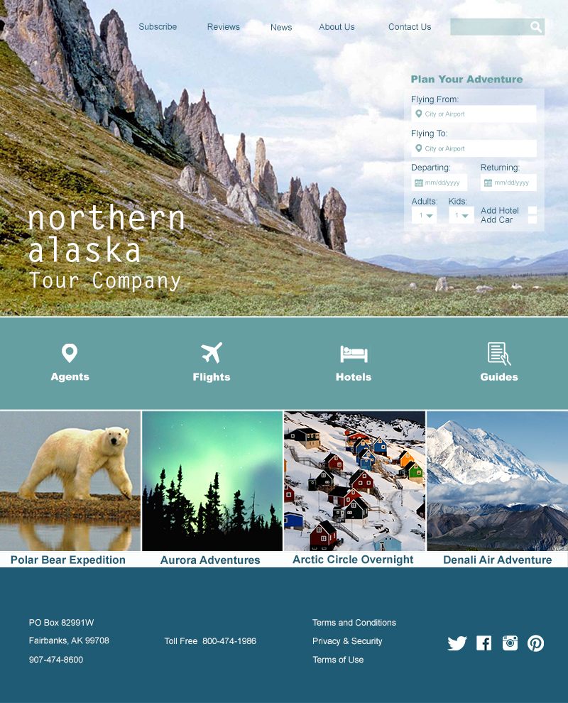 Revised Northern Alaska Tours home page using industry standards.