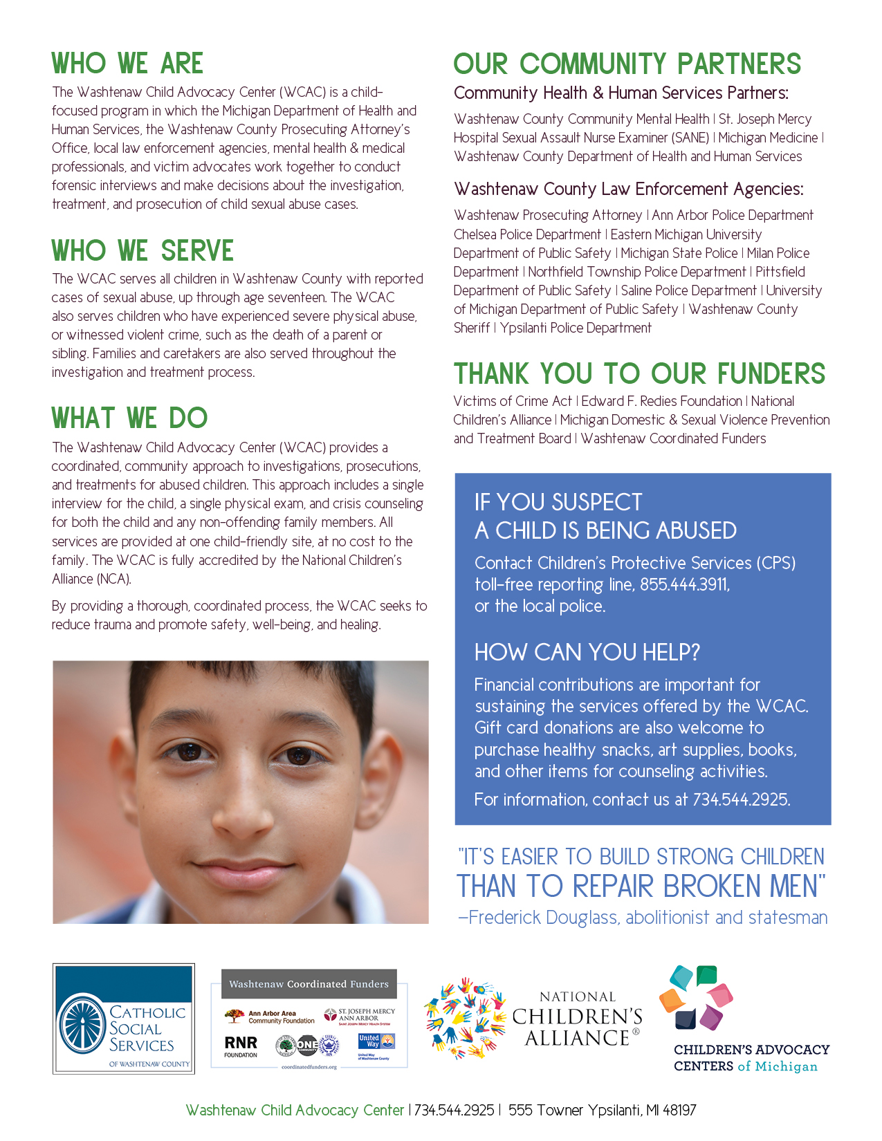 Washtenaw Child Advocacy Center Annual Report: Back Page